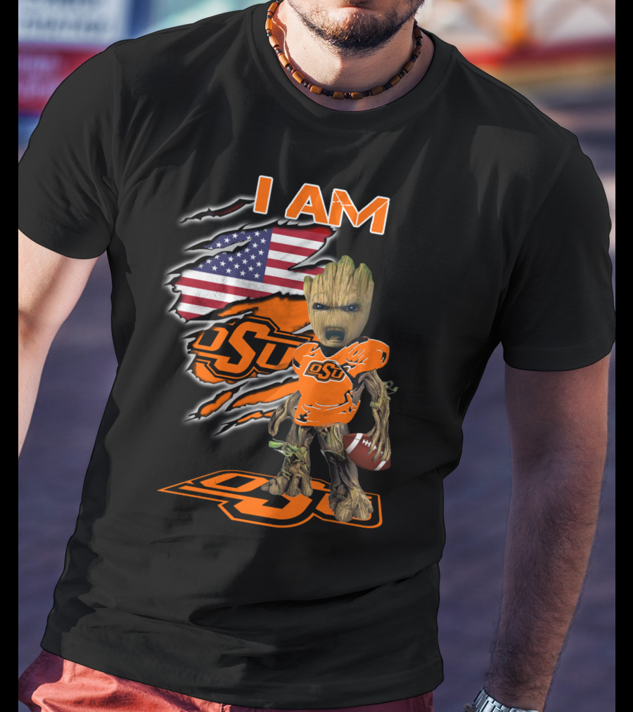 I Am OSU Baby Groot Football American Flag T-Shirt