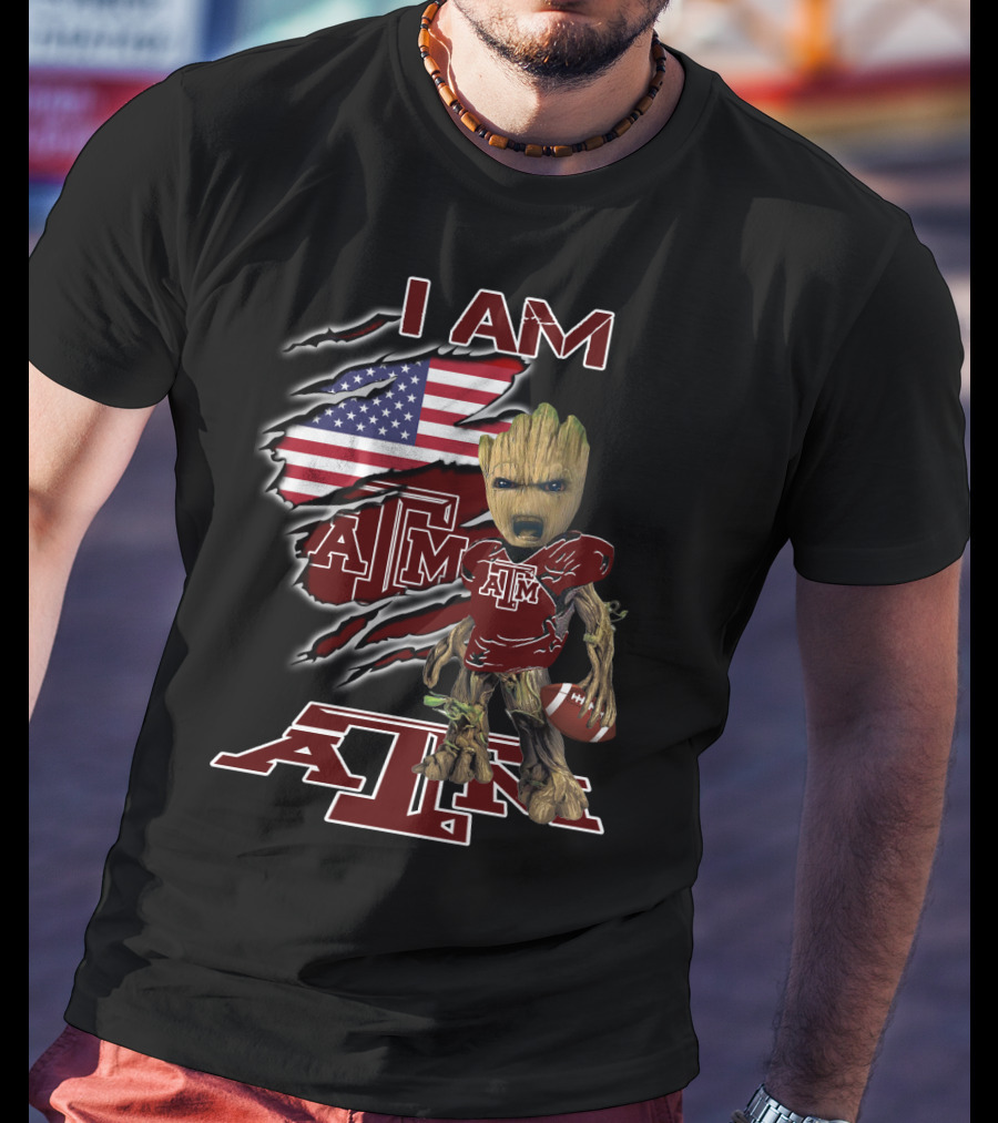 I AM ATM Baby Groot American Flag Football T-Shirt