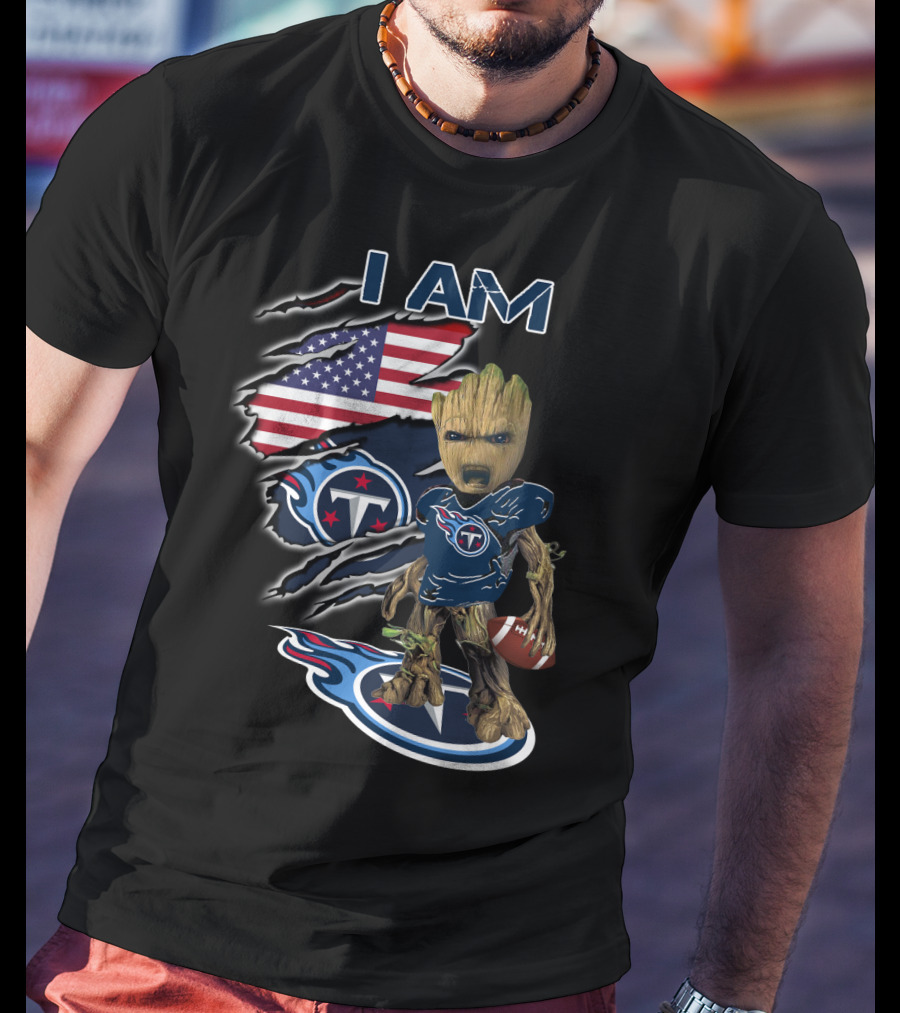 I Am Titans Baby Groot American Flag Football Nfl Crossover T-Shirt