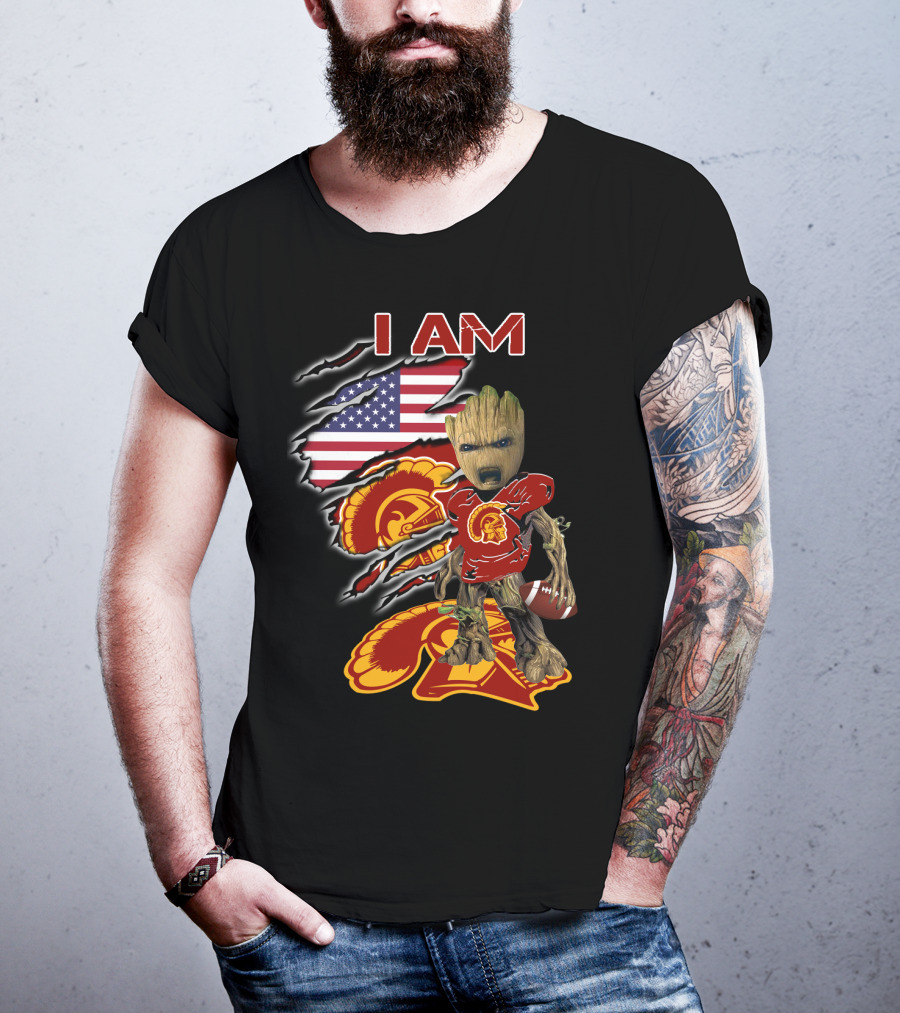 I Am Trojans Baby Groot American Flag Usc Football T-Shirt