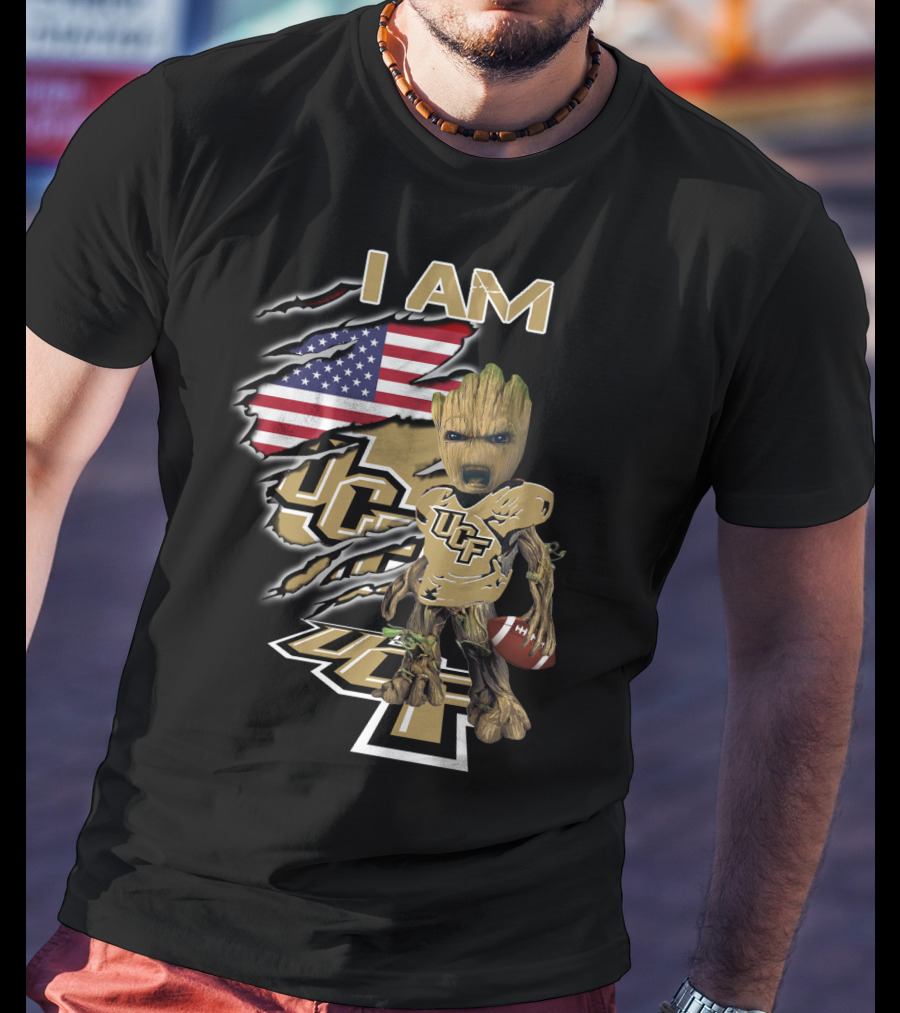 I AM UCF Baby Groot Football American Flag T-Shirt