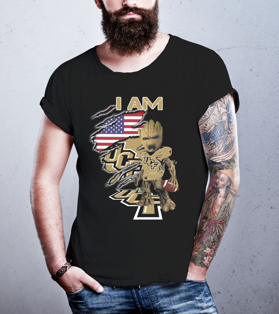 I AM UCF Baby Groot Football American Flag T-Shirt