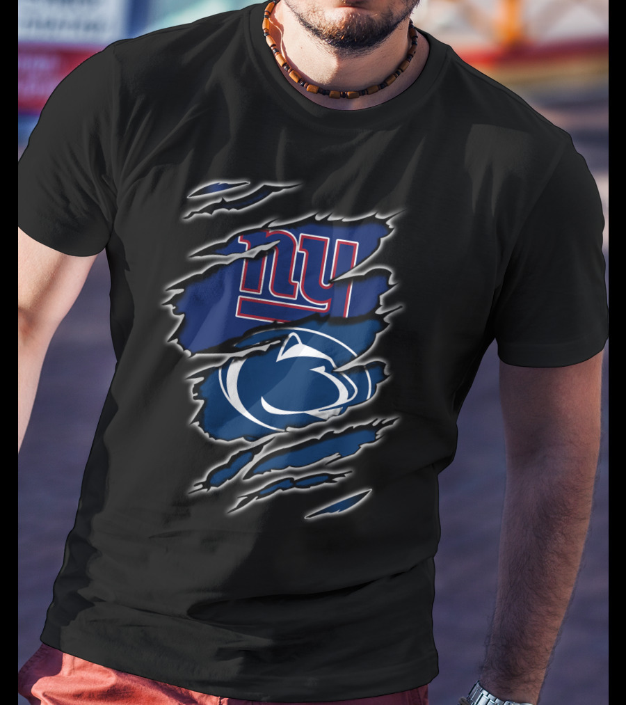 New York Giants Penn State Lions Torn Claw Marks Layered Logos T-Shirt