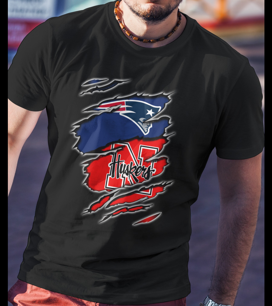 Patriots Huskers Logo Fusion Football T-Shirt