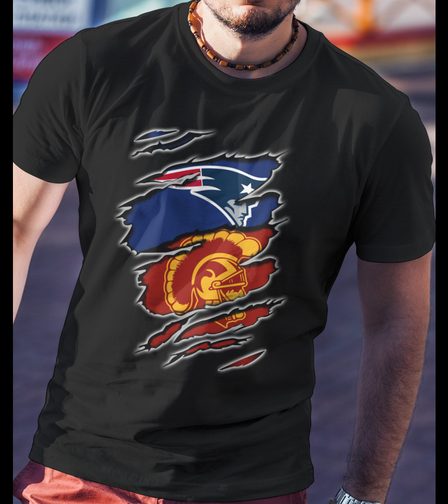 Patriots And Trojans Logo Mashup Ripped T-Shirt