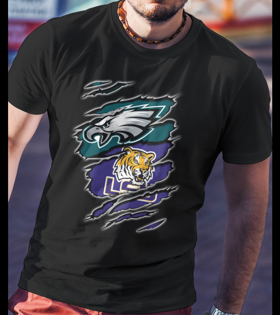 Philadelphia Eagles LSU Tigers Ripped T-Shirt