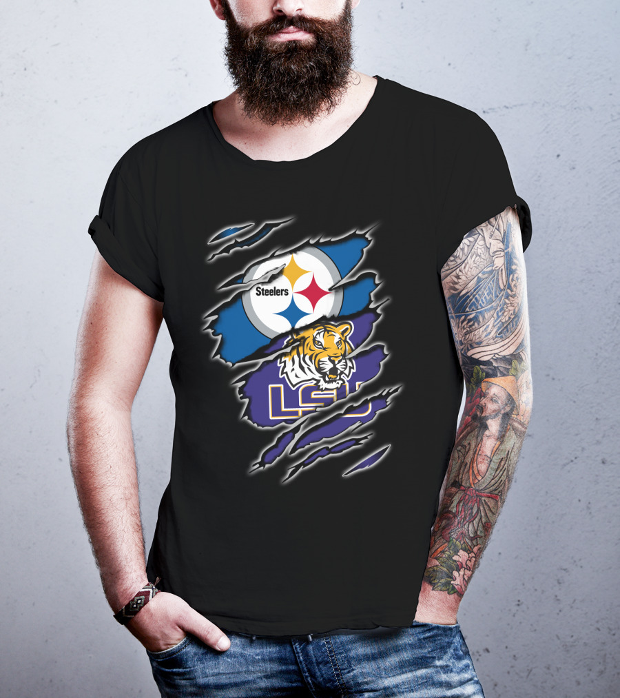 Steelers LSU Tigers Logo Fusion T-Shirt