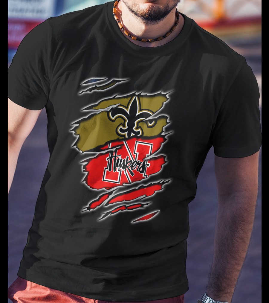 Huskers N Logo And Fleur-de-Lis Saints Logo Claw T-Shirt