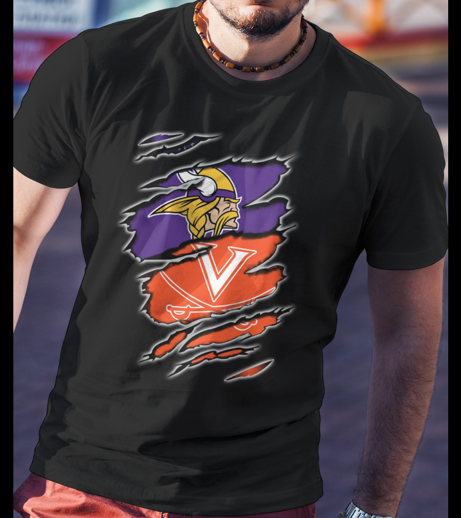 Vikings Cavaliers Minnesota NFL Virginia NCAA Crossover Logo Fusion T-Shirt