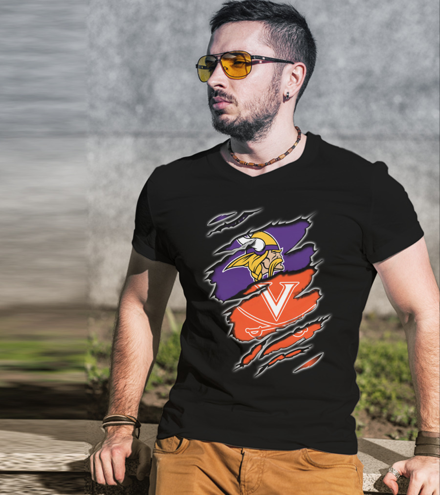 Vikings Cavaliers Minnesota NFL Virginia NCAA Crossover Logo Fusion T-Shirt