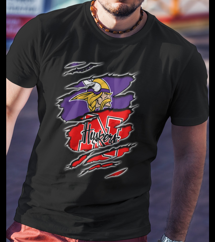 Vikings Huskers Nebraska Football Crossover T-Shirt