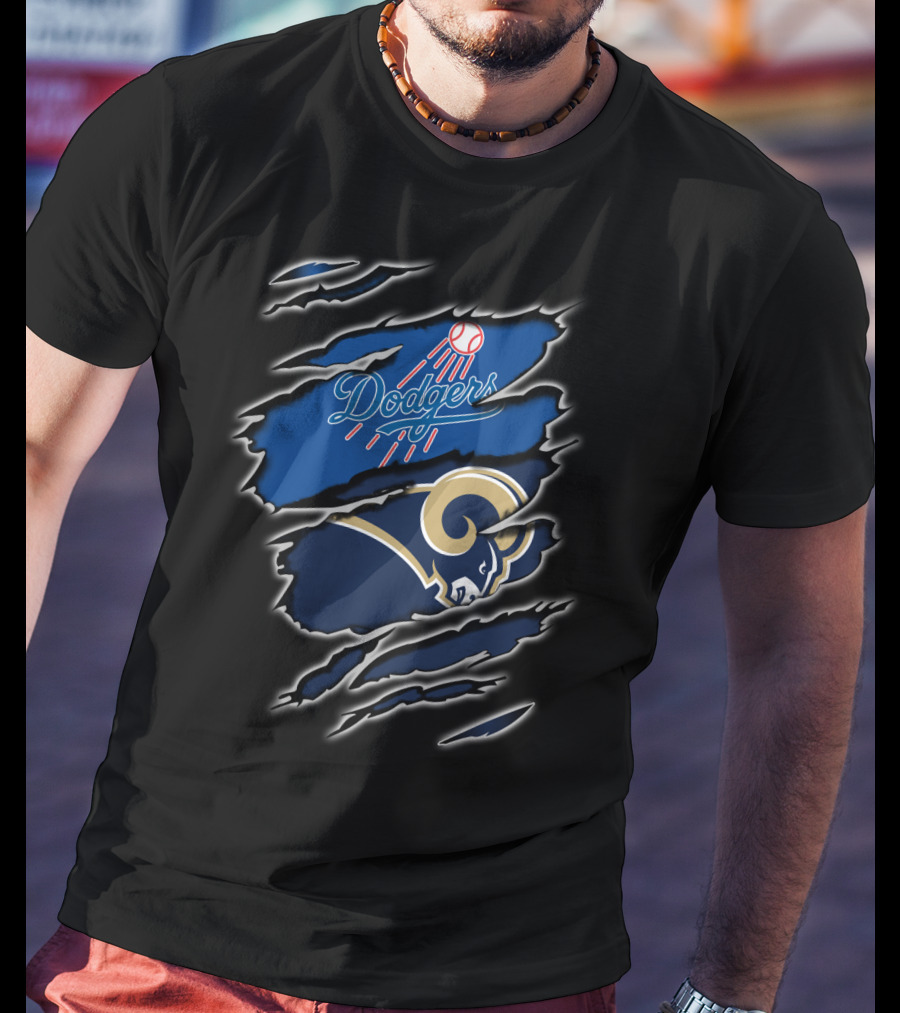 Dodgers Rams Claw Scratch Dual Logo Fusion T-Shirt