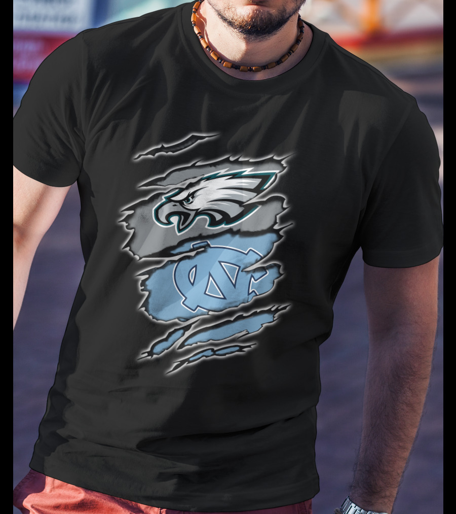 Philadelphia Eagles And North Carolina Tar Heels Logo Fusion T-Shirt