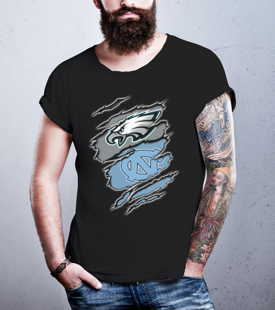 Philadelphia Eagles And North Carolina Tar Heels Logo Fusion T-Shirt