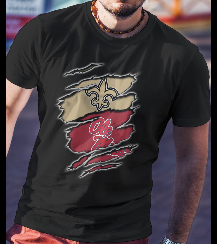 Saints Fleur-de-Lis And Ole Miss Logo Claw Mark T-Shirt