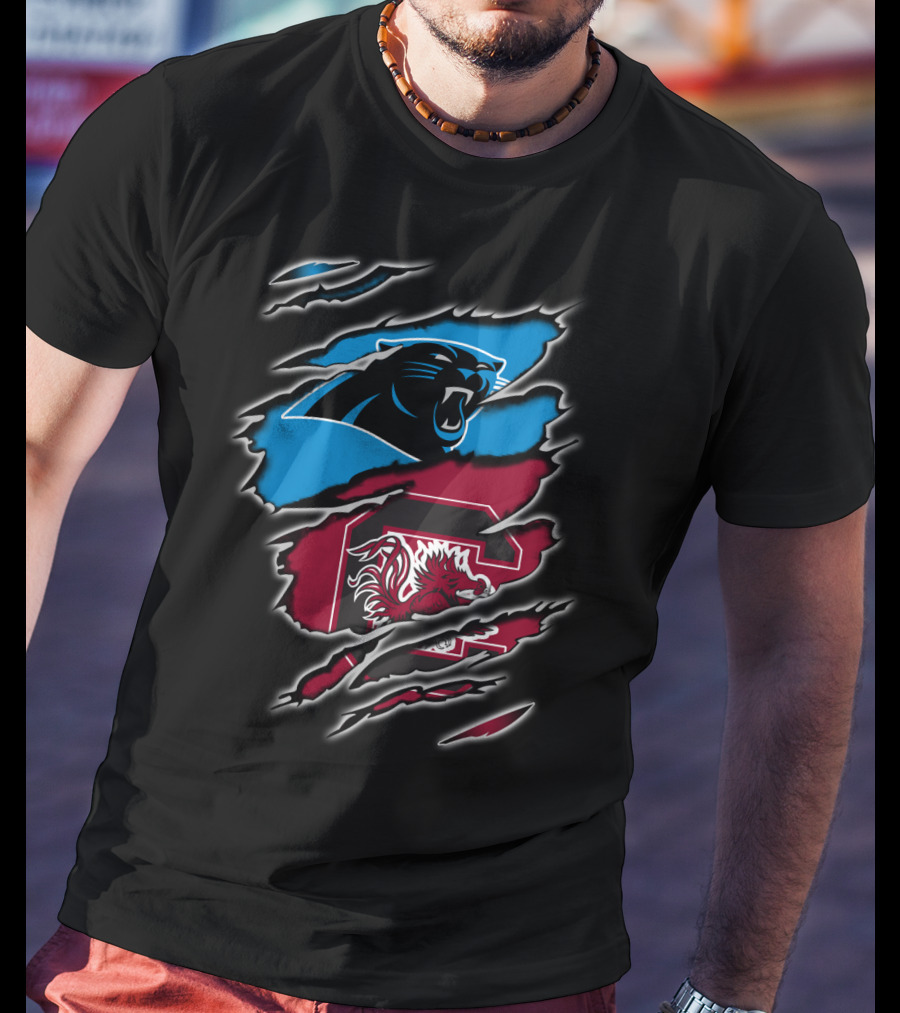 Carolina Panthers Gamecocks Logo Scratch Claw Marks T-Shirt