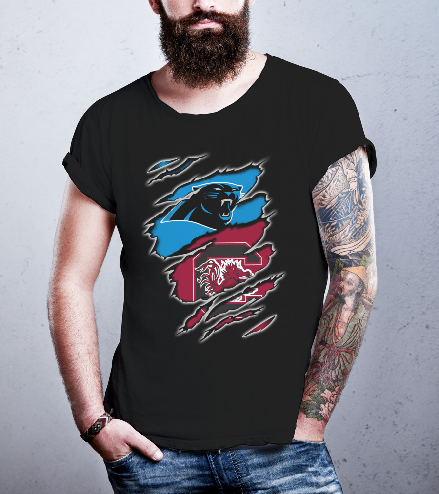 Carolina Panthers Gamecocks Logo Scratch Claw Marks T-Shirt