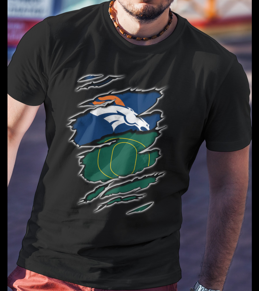 Broncos Ducks Logo Fusion With Tear T-Shirt