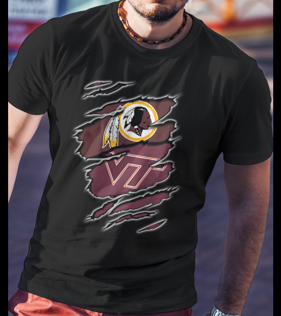 Washington Redskins Virginia Tech Hokies Sports Team Collaboration T-Shirt