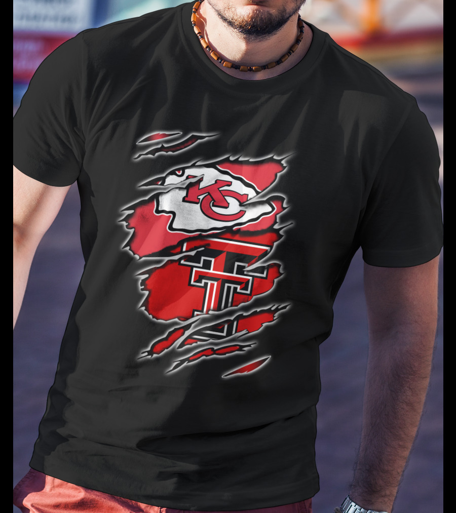 Kansas City Chiefs Texas Tech Red Raiders Claw Marks Logo Combination T-Shirt