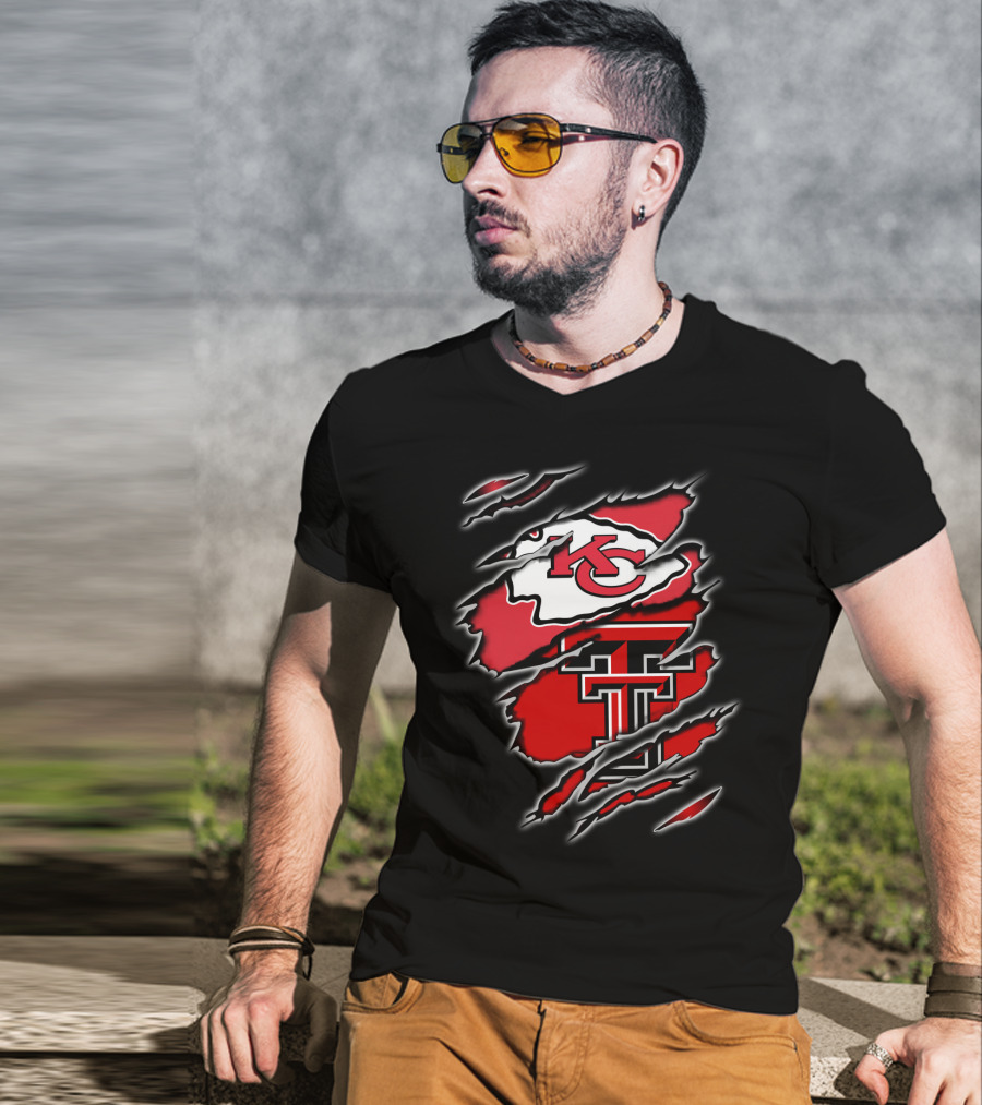 Kansas City Chiefs Texas Tech Red Raiders Claw Marks Logo Combination T-Shirt