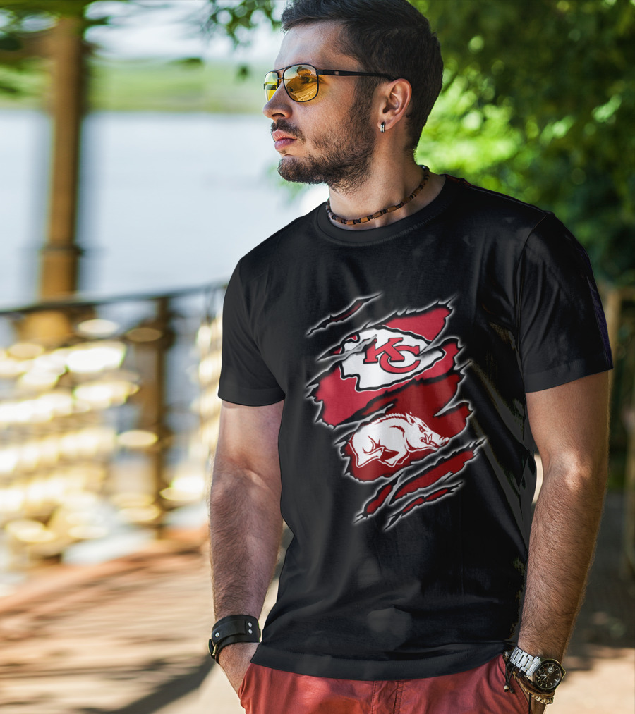 Kansas City Chiefs Arkansas Razorbacks Football Crossover T-Shirt