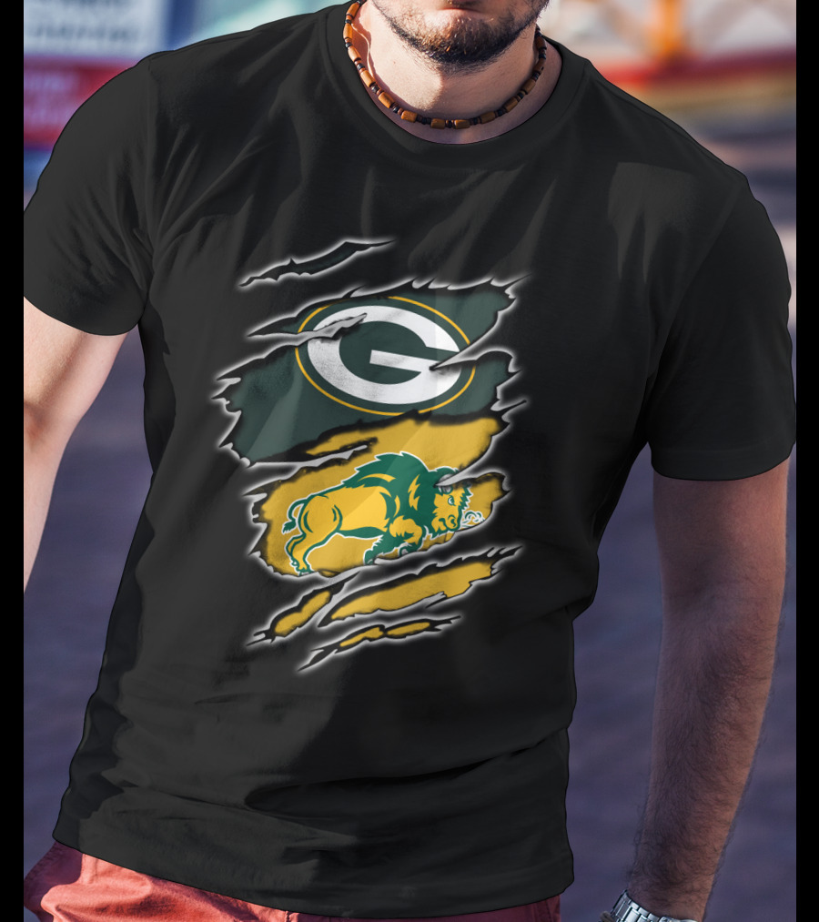 Green Bay Packers North Dakota State Bison Logo Mashup T-Shirt