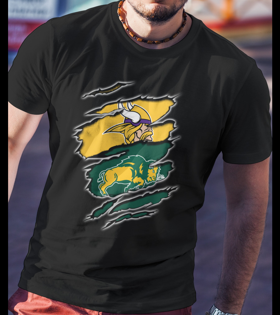 Minnesota Vikings North Dakota State Bison Claw Marks Mashup T-Shirt