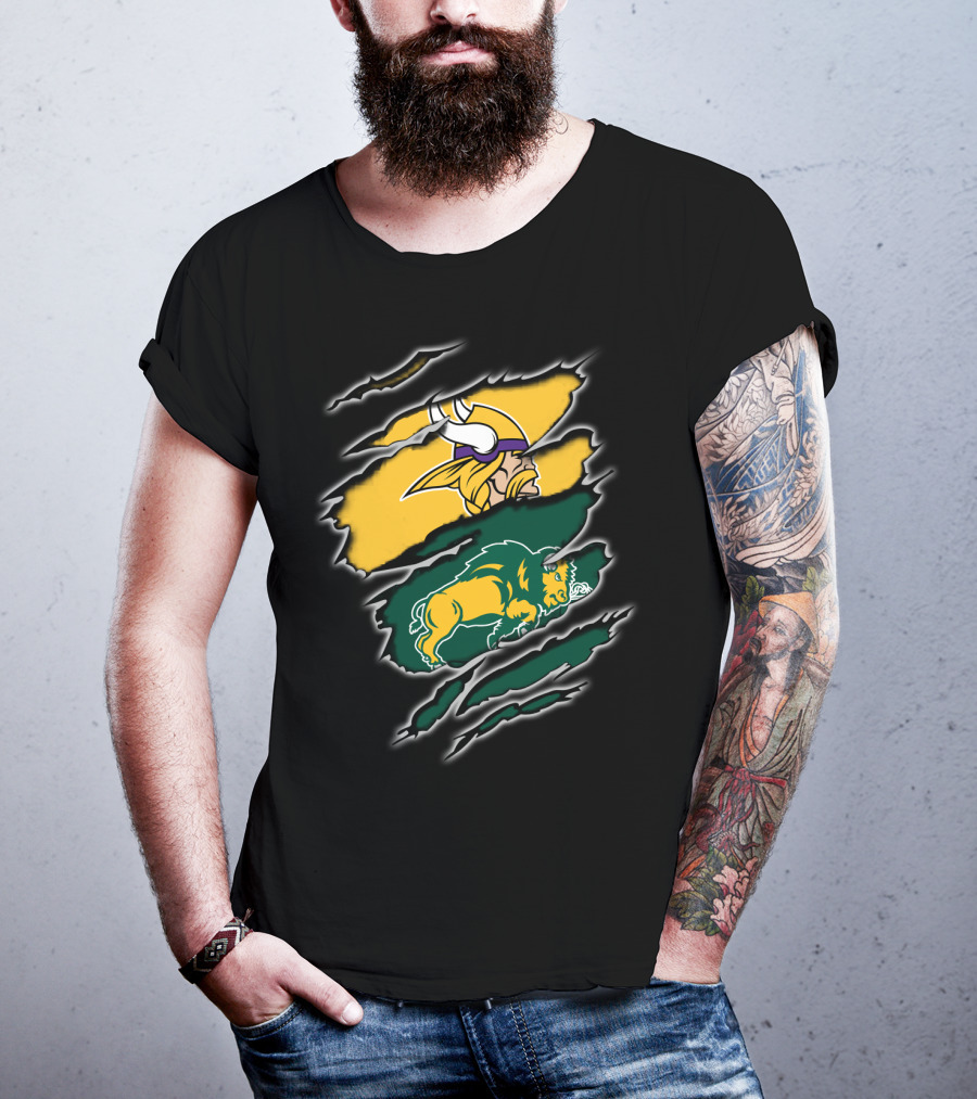 Minnesota Vikings North Dakota State Bison Claw Marks Mashup T-Shirt