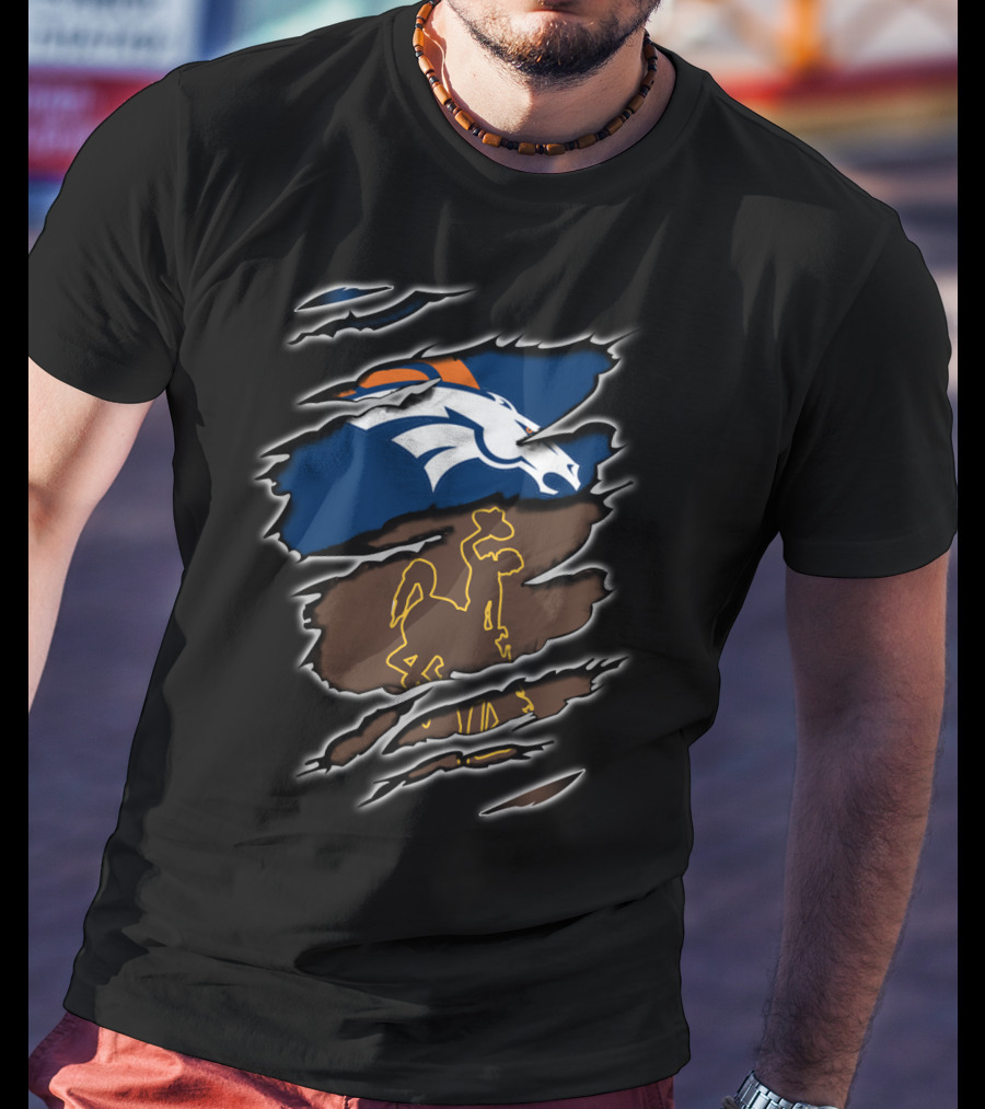 Broncos Wyoming Horse And Cowboy Iconic Symbol Collaboration T-Shirt
