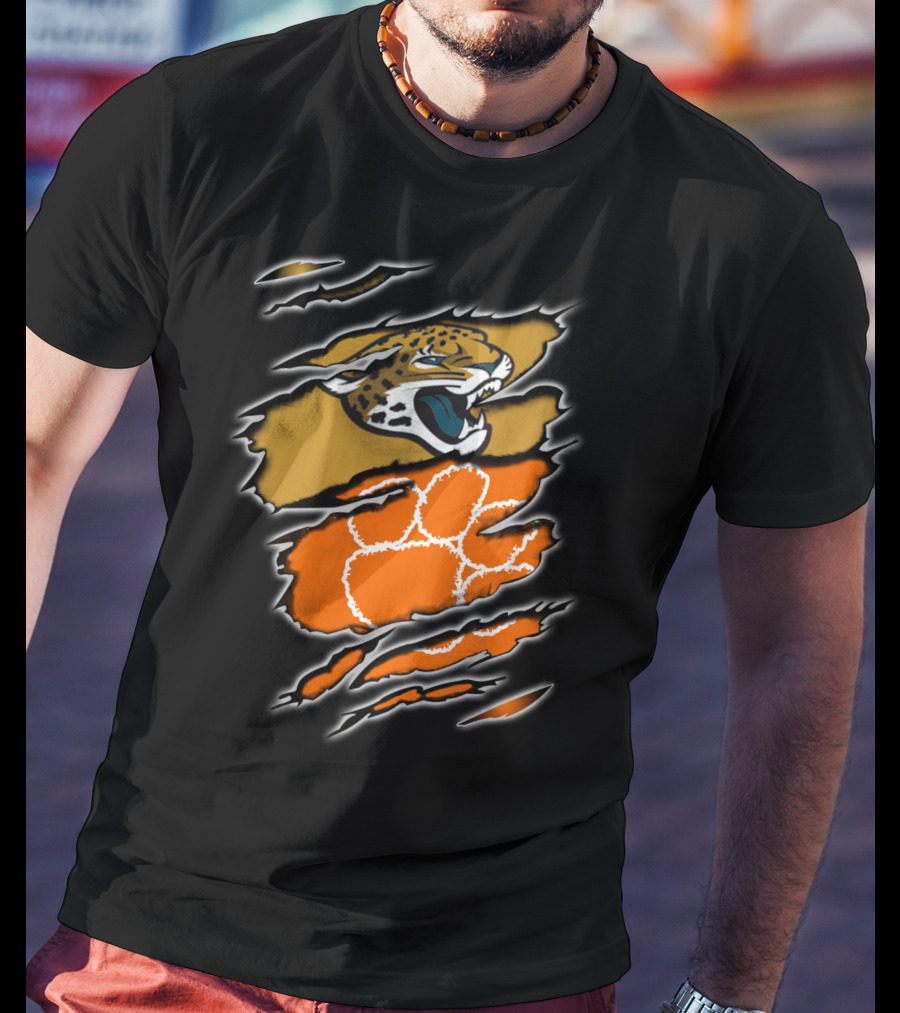 Jaguars Clemson Roaring Feline With Tiger Paw Claw Marks T-Shirt