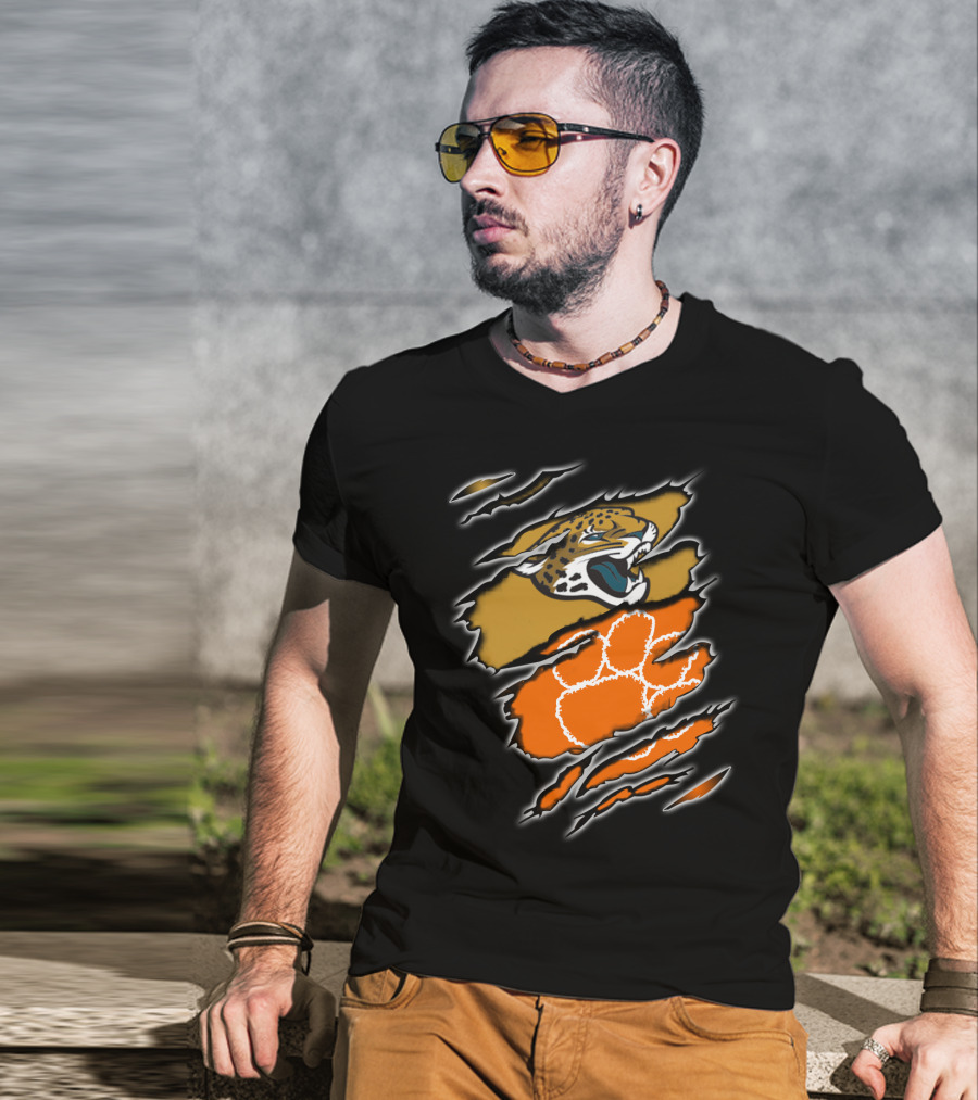 Jaguars Clemson Roaring Feline With Tiger Paw Claw Marks T-Shirt