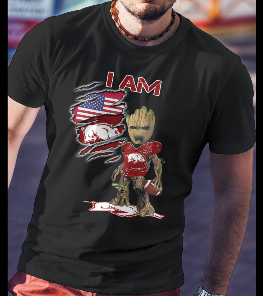 I Am Groot Arkansas Razorbacks Football Usa Flag T-Shirt