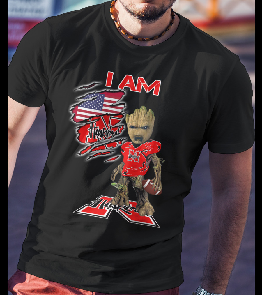 I Am Husker Groot Football Fan American Flag T-Shirt
