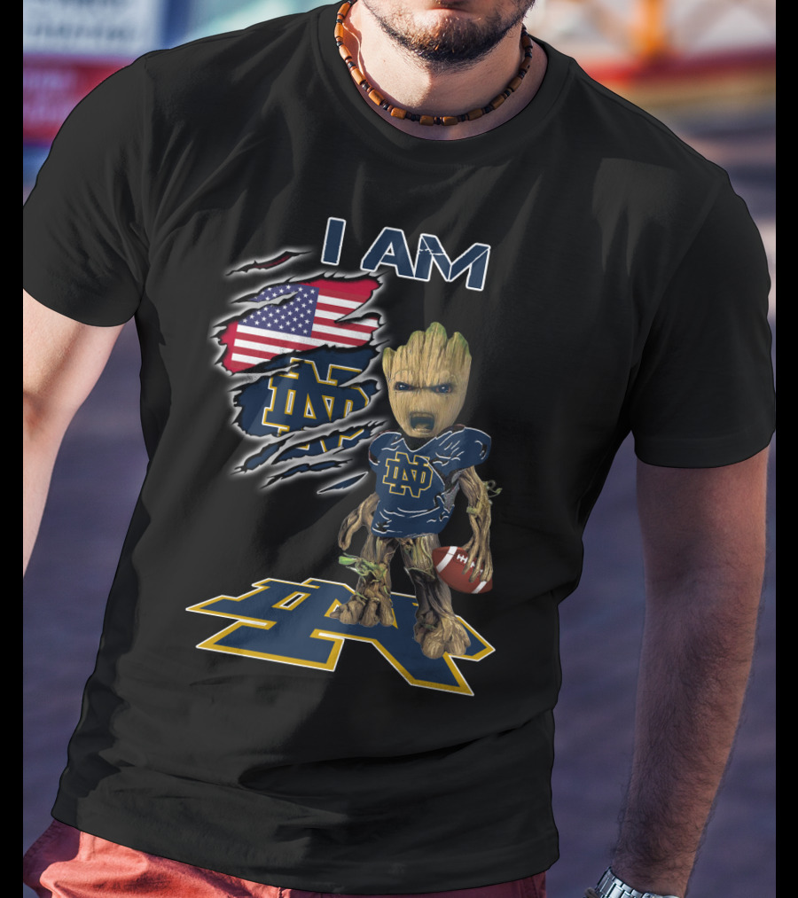 I Am Groot Notre Dame Football Fan Usa Flag T-Shirt