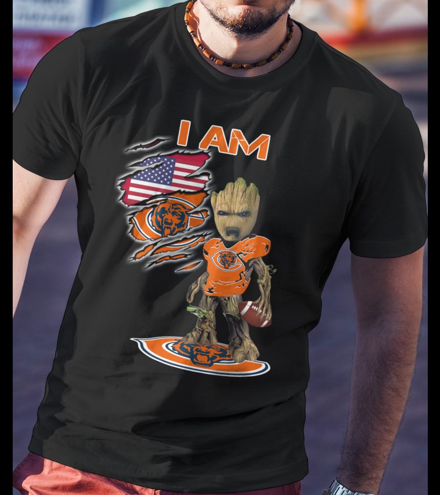 I Am Groot Chicago Bears American Flag T-Shirt
