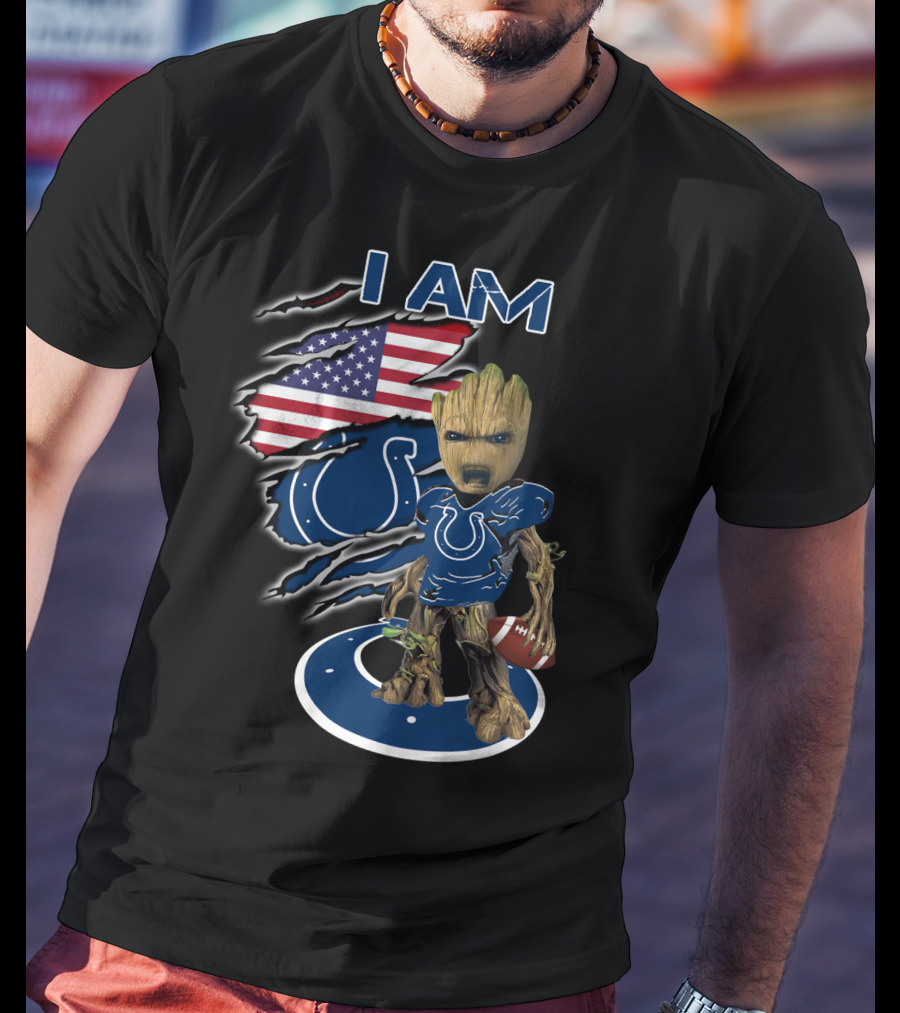 I Am Groot Colts Fan American Flag Football T-Shirt