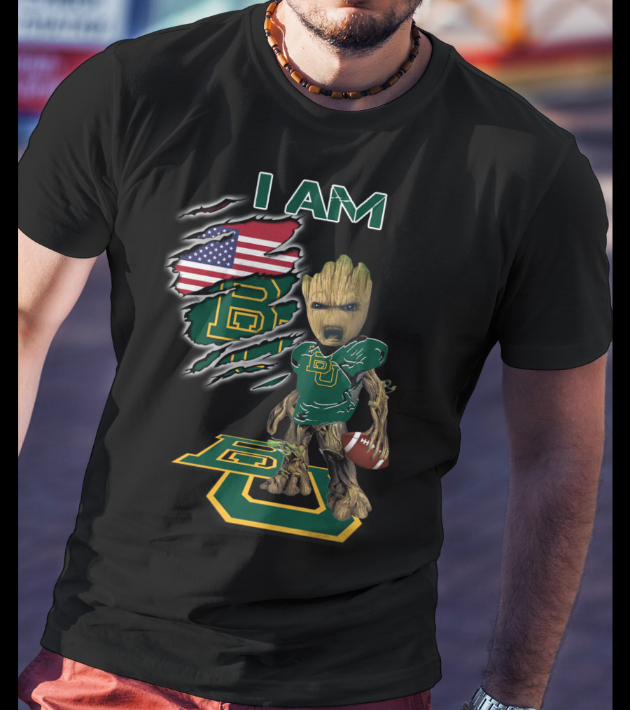 I Am Baylor University Football Groot American Flag Fan T-Shirt