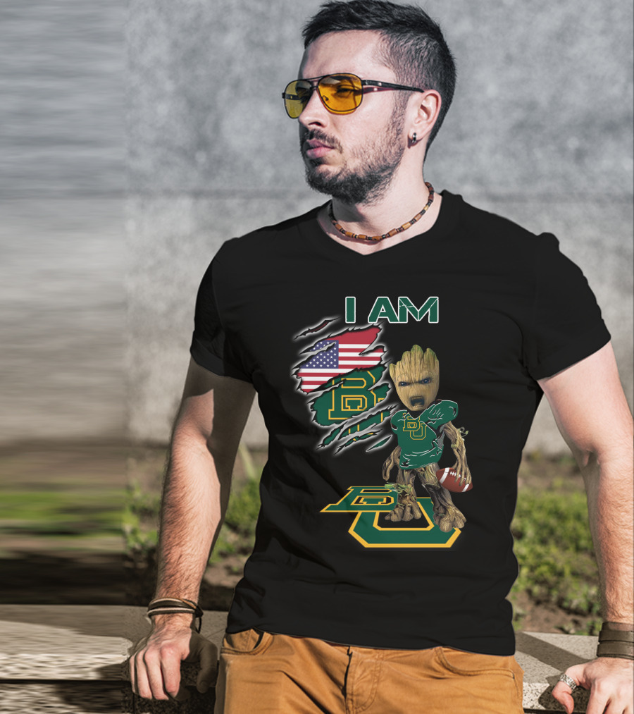 I Am Baylor University Football Groot American Flag Fan T-Shirt