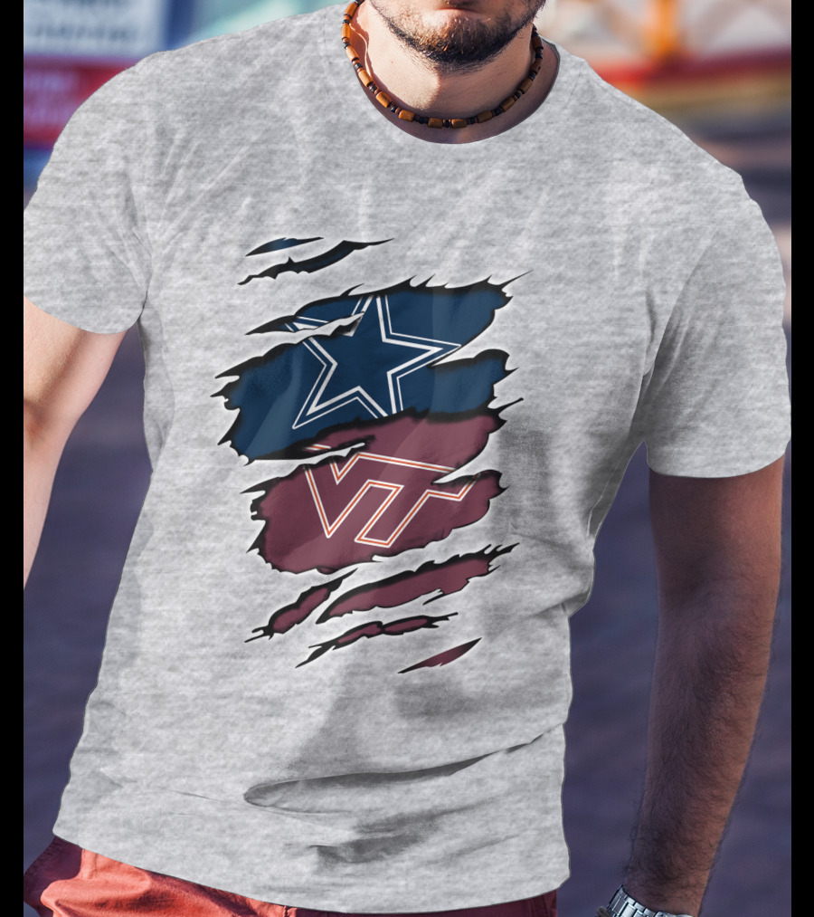 Cowboys Star Vt Hokies Torn Claw Marks T-Shirt