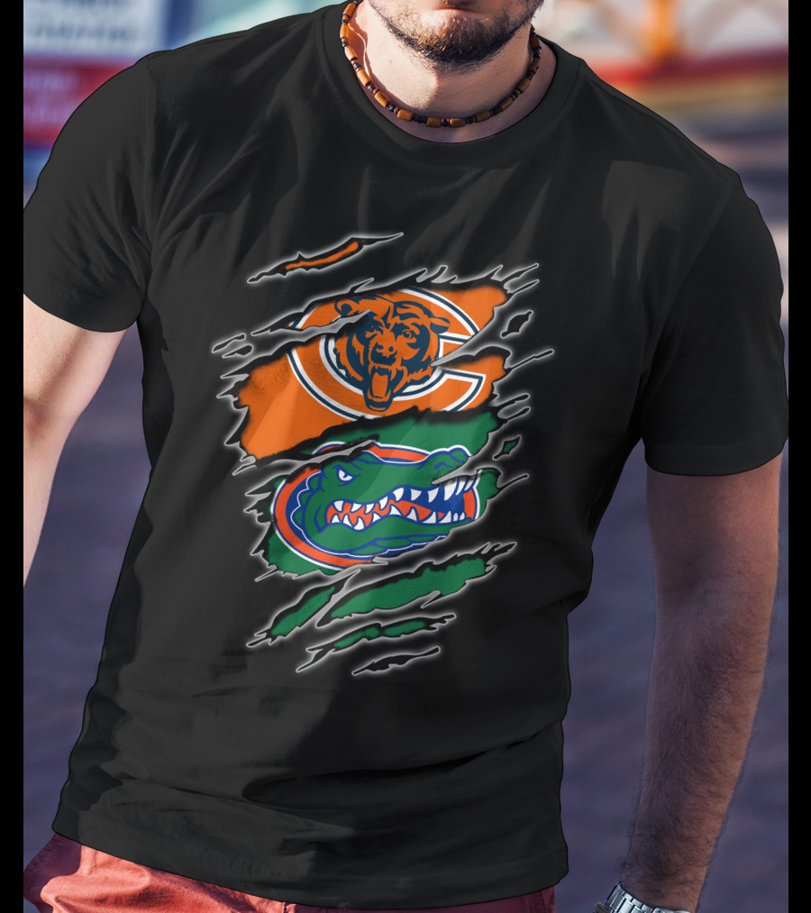 Chicago Bears Florida Gators Team Logos Torn T-Shirt