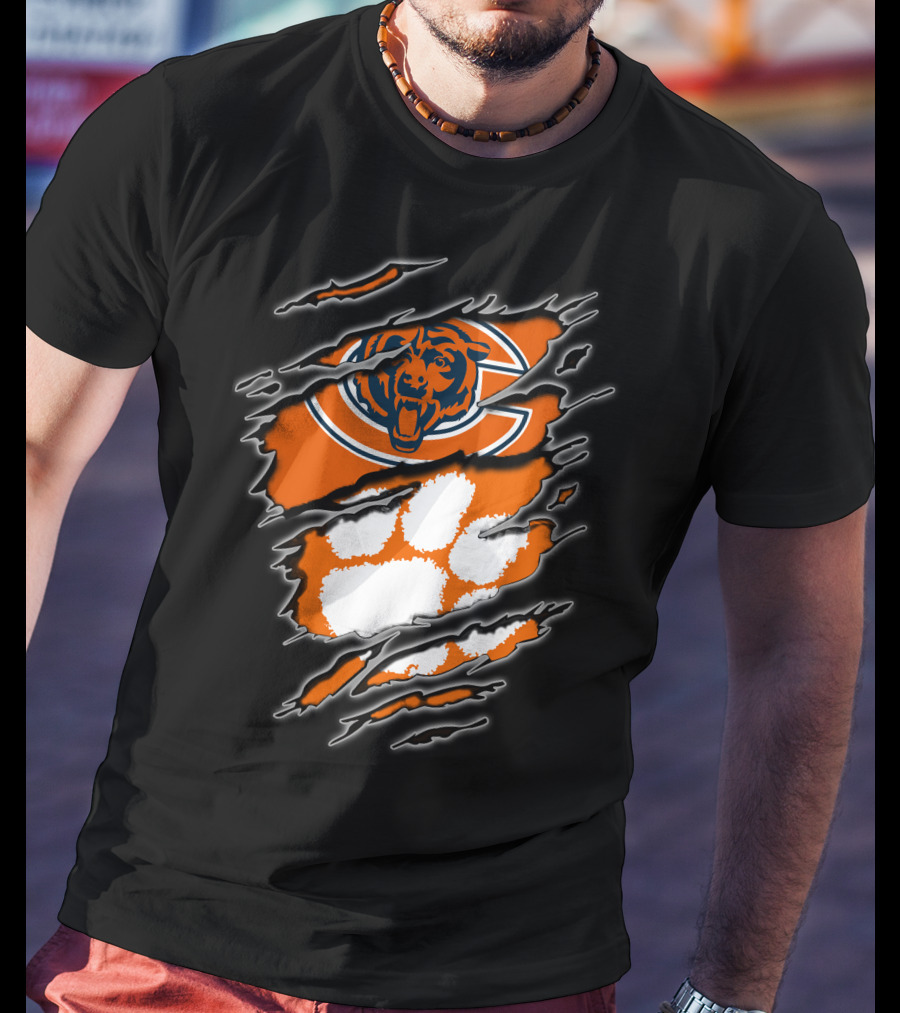 Chicago Bears Clemson Tigers Paw Logo Mashup T-Shirt