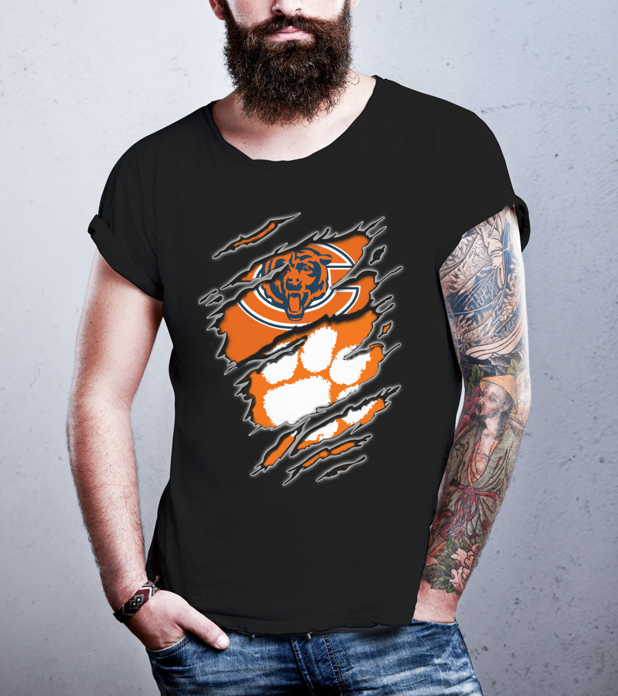 Chicago Bears Clemson Tigers Paw Logo Mashup T-Shirt