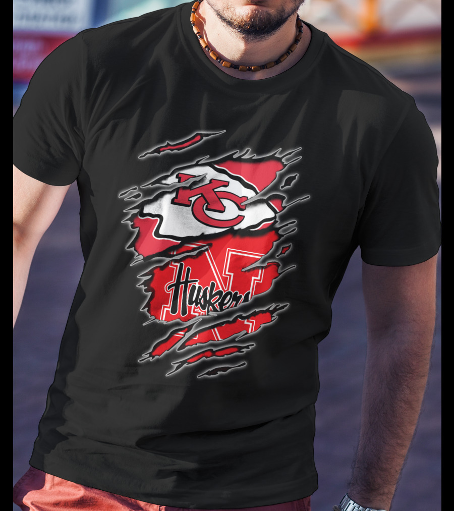 Kansas City Chiefs Nebraska Huskers Logo Fusion T-Shirt