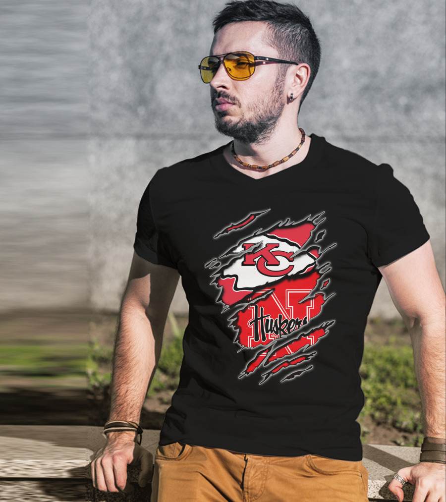 Kansas City Chiefs Nebraska Huskers Logo Fusion T-Shirt