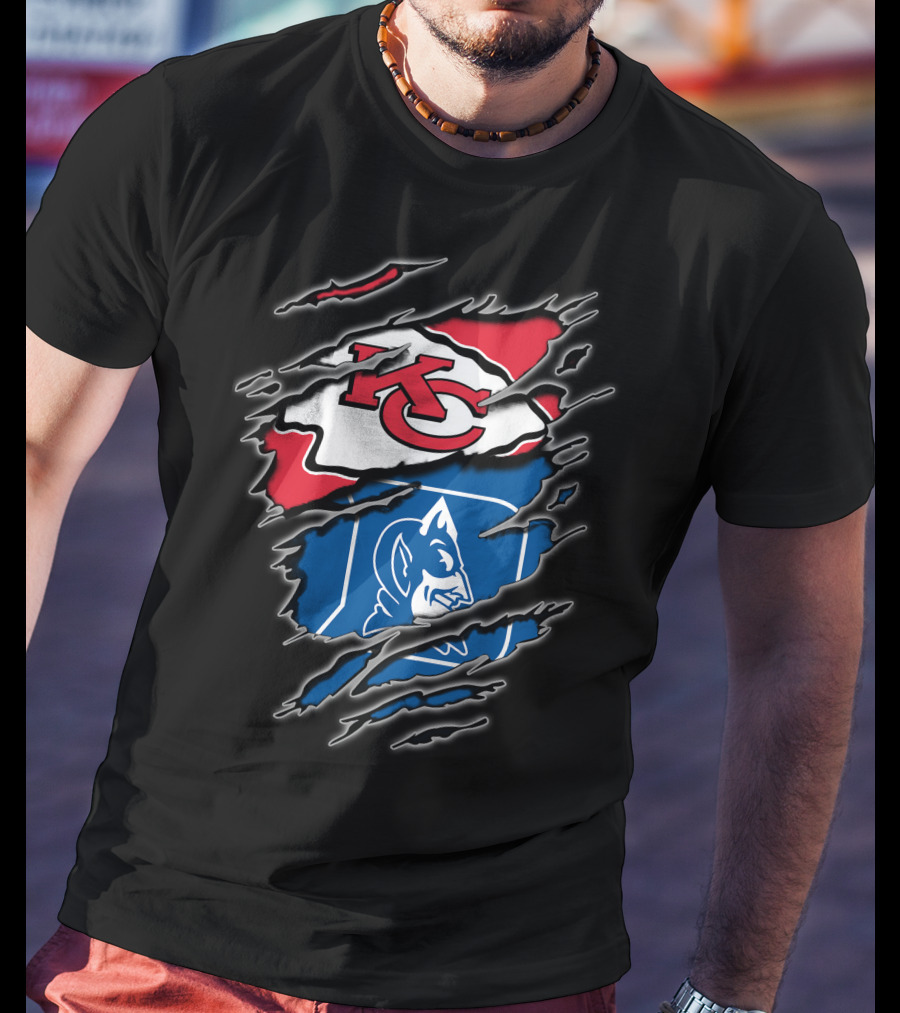 Kansas City Chiefs And Duke Blue Devils Logo Fusion T-Shirt