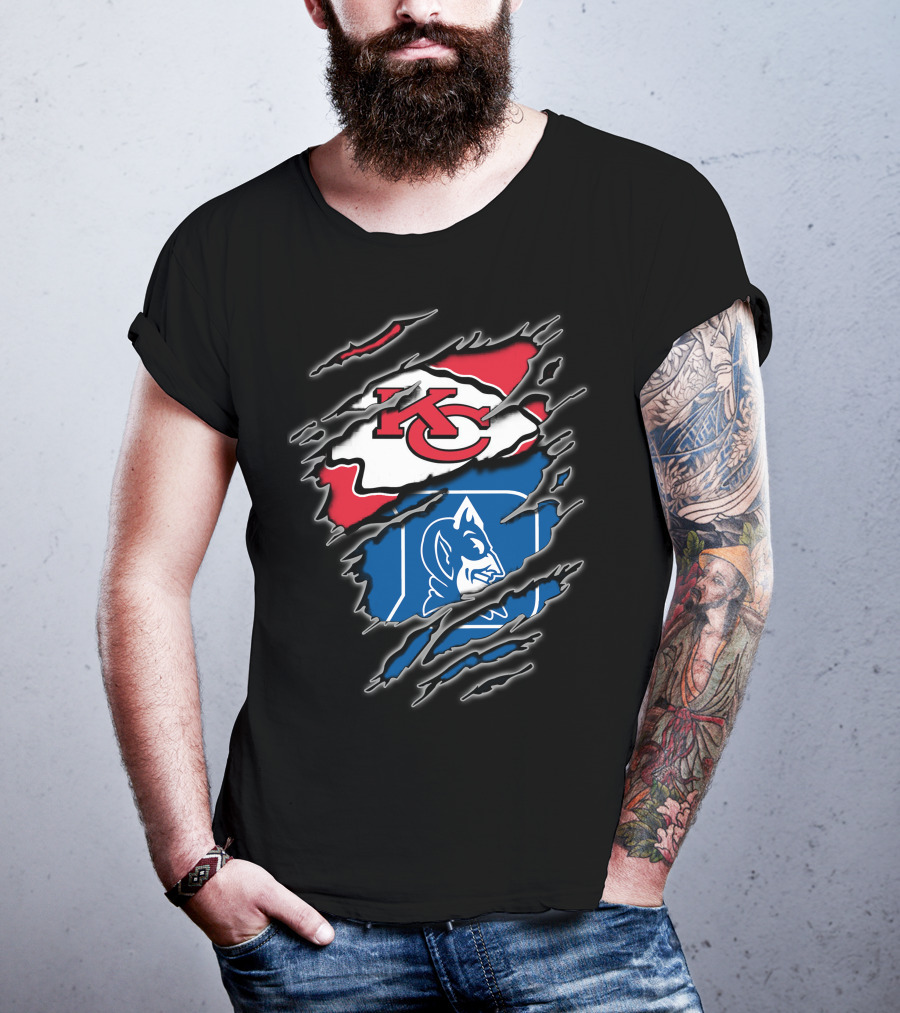Kansas City Chiefs And Duke Blue Devils Logo Fusion T-Shirt
