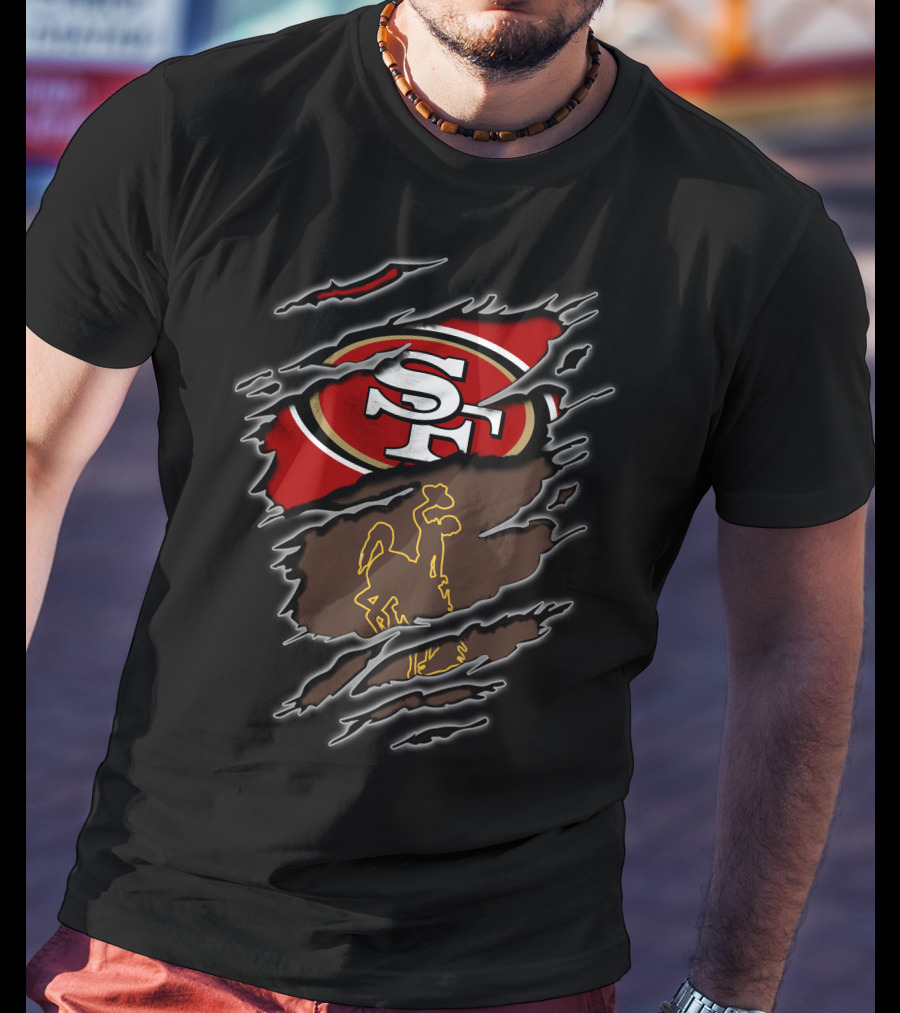 49ers Sf Logo With Wyoming Cowboy Silhouette T-Shirt