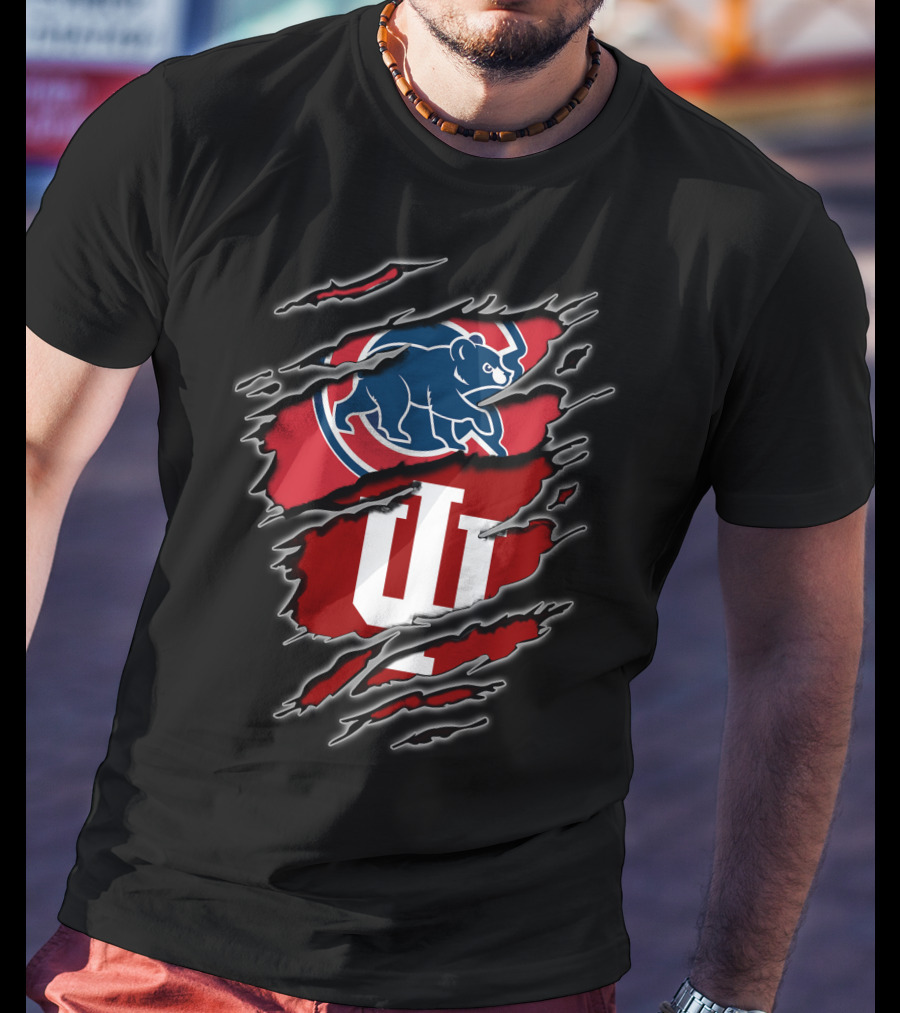 Chicago Cubs Indiana Hoosiers Dual Logo Claw Marks T-Shirt