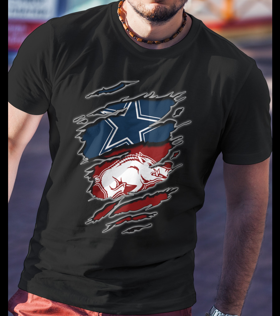 Dallas Cowboys And Arkansas Razorbacks Ripped T-Shirt